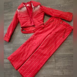 Red Striped Women's Ski Outfit.